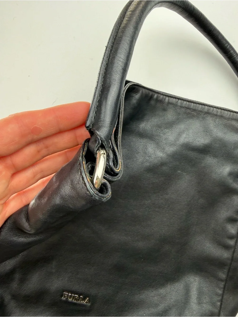 FURLA black leather hobo satchel shoulder bag